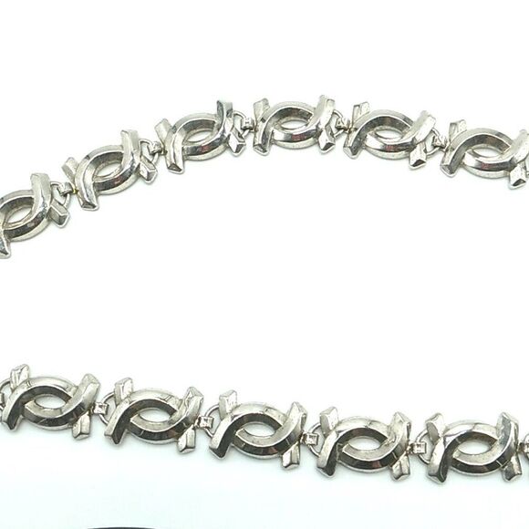Vintage Marino Linked Choker Necklace Metal Silver-tone 1960s Signed - Picture 11 of 13